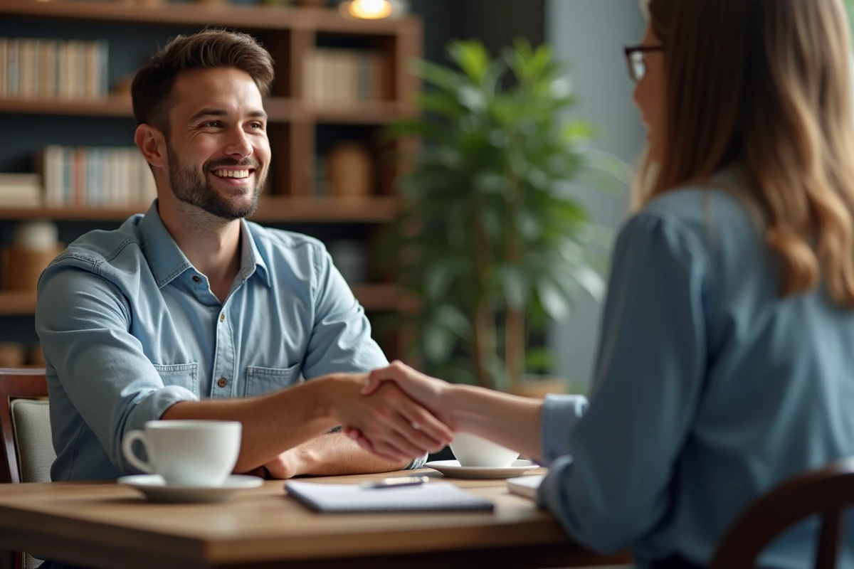 Jeune homme en entretien dans un café décontracté