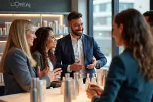 Groupe divers d'employes Loreal dans un espace moderne