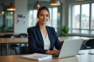 Femme d'affaires dans un espace coworking parisien