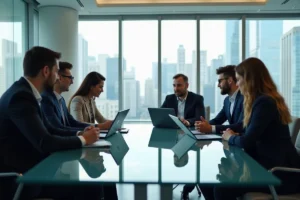 Groupe de professionnels en réunion dans un bureau moderne