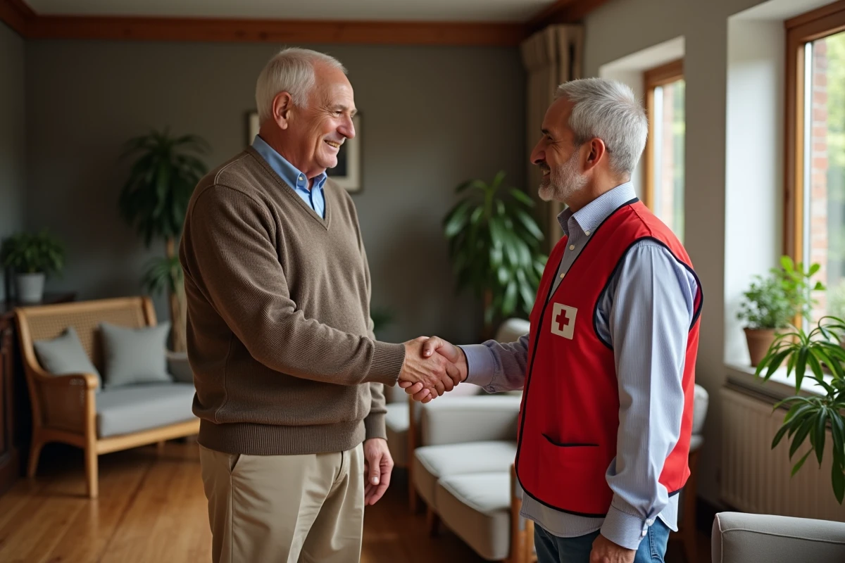 Senior serre la main d